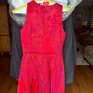 Carmen Marc Valvo Red Floral Brocade Dress